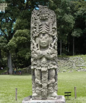 Stelae of the Chorti Maya King Uaxaclajuun ub'aah k'awiil (18 Rabbit), Copan Ruins, Honduras